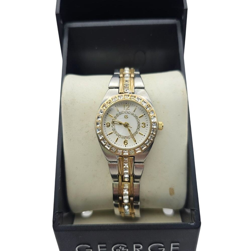 George Ladies Watch Two Tone Gold Silver Rhinestone Crystal Accent New With Box